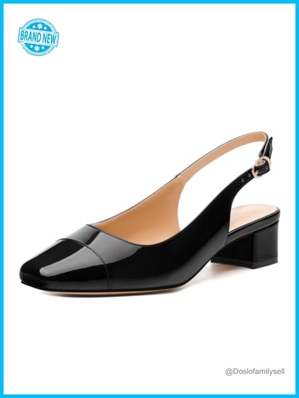 Slingback Pumps Low Chunky Block Heel Square Toe Dress Shoes